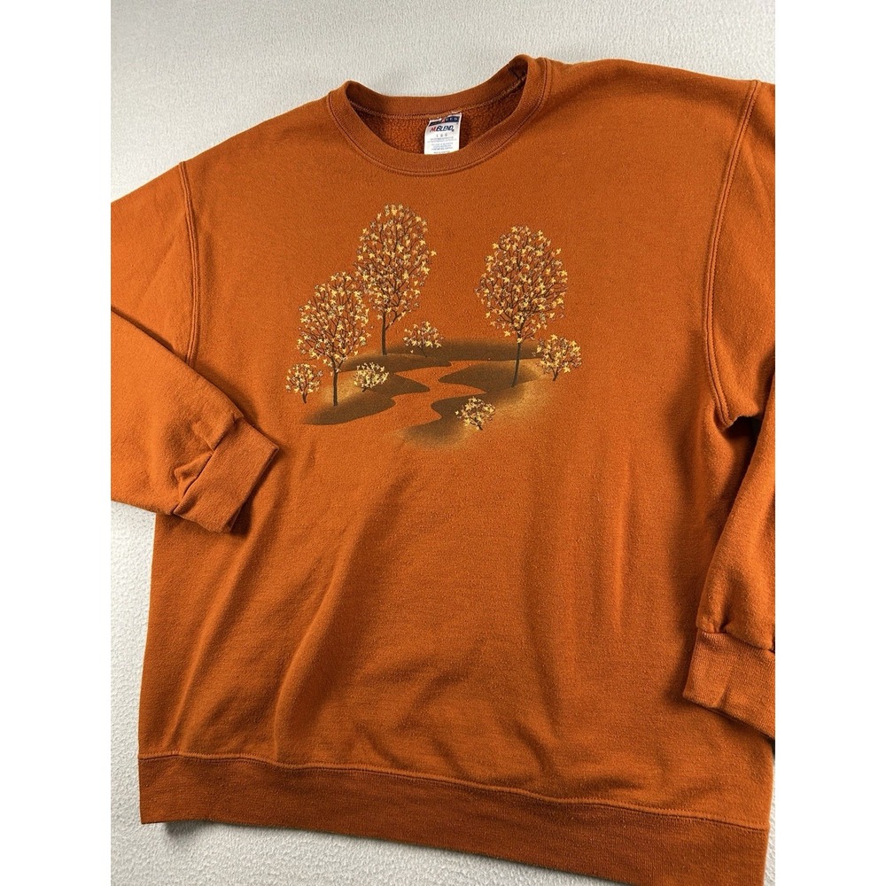 Vintage Autumn Trees Sweatshirt Size Large Orange JERZEES Trees Nature Print